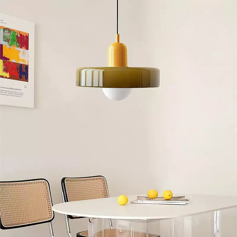 LuminoBau – Suspension Bauhaus en Verre Coloré, Design Moderne, Intérieur