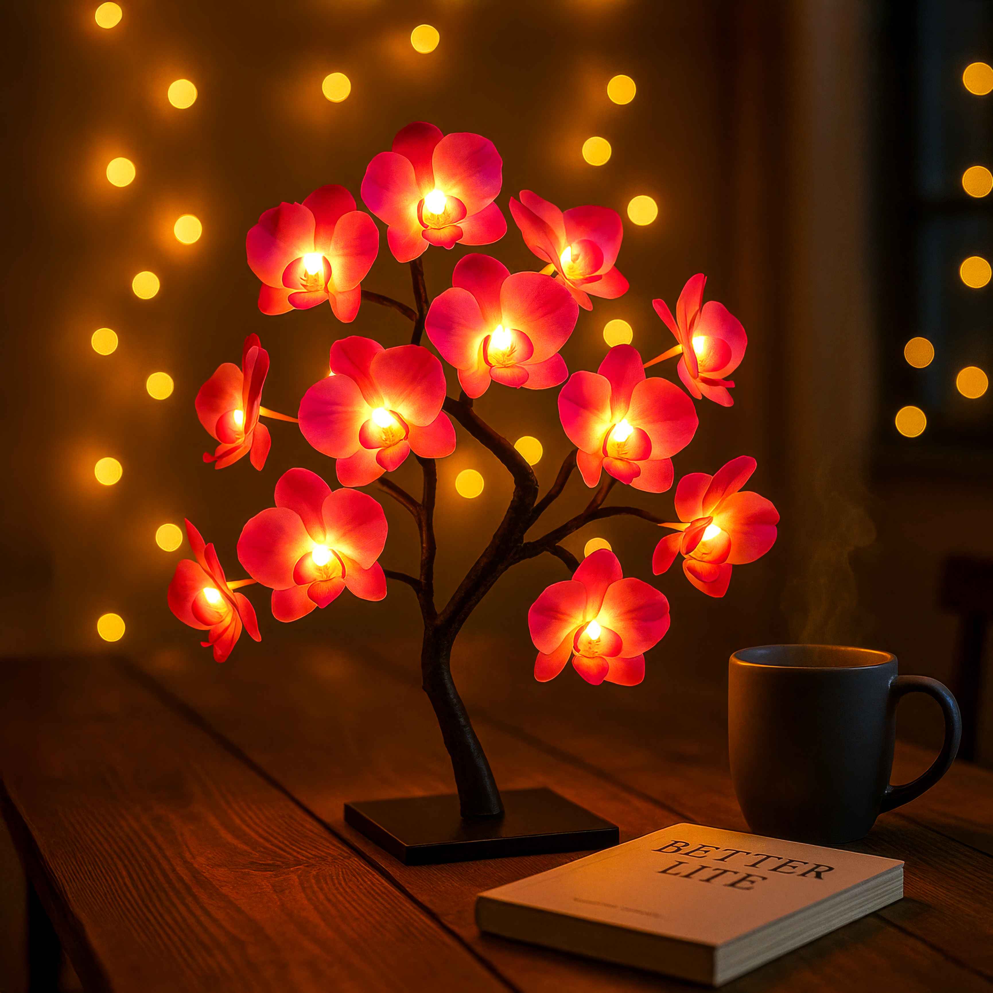 FloraGlow Flame – Lampe décorative LED blanche chaude pour le salon