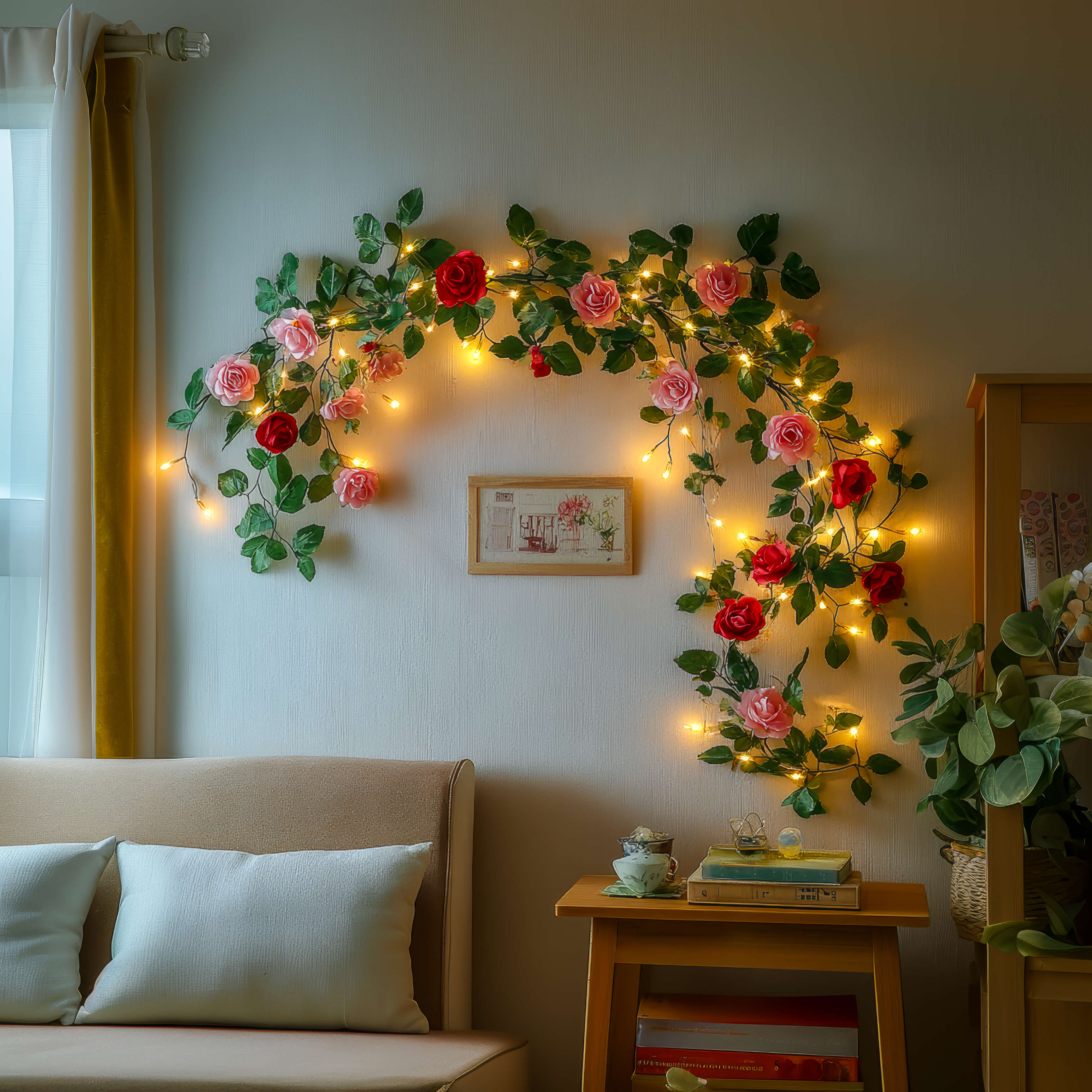 Guirlande lumineuse BlossomGlow LED en rose pour décoration murale