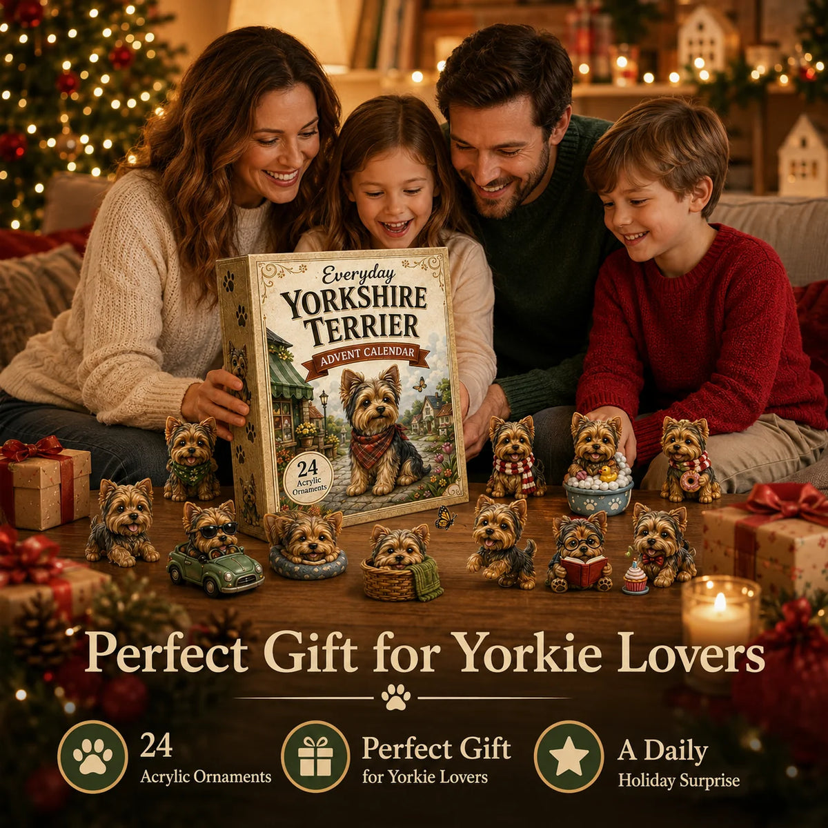 Calendrier de l'Avent 2026 pour Yorkshire Terrier - Compte à Rebours Festif de 24 Jours 1