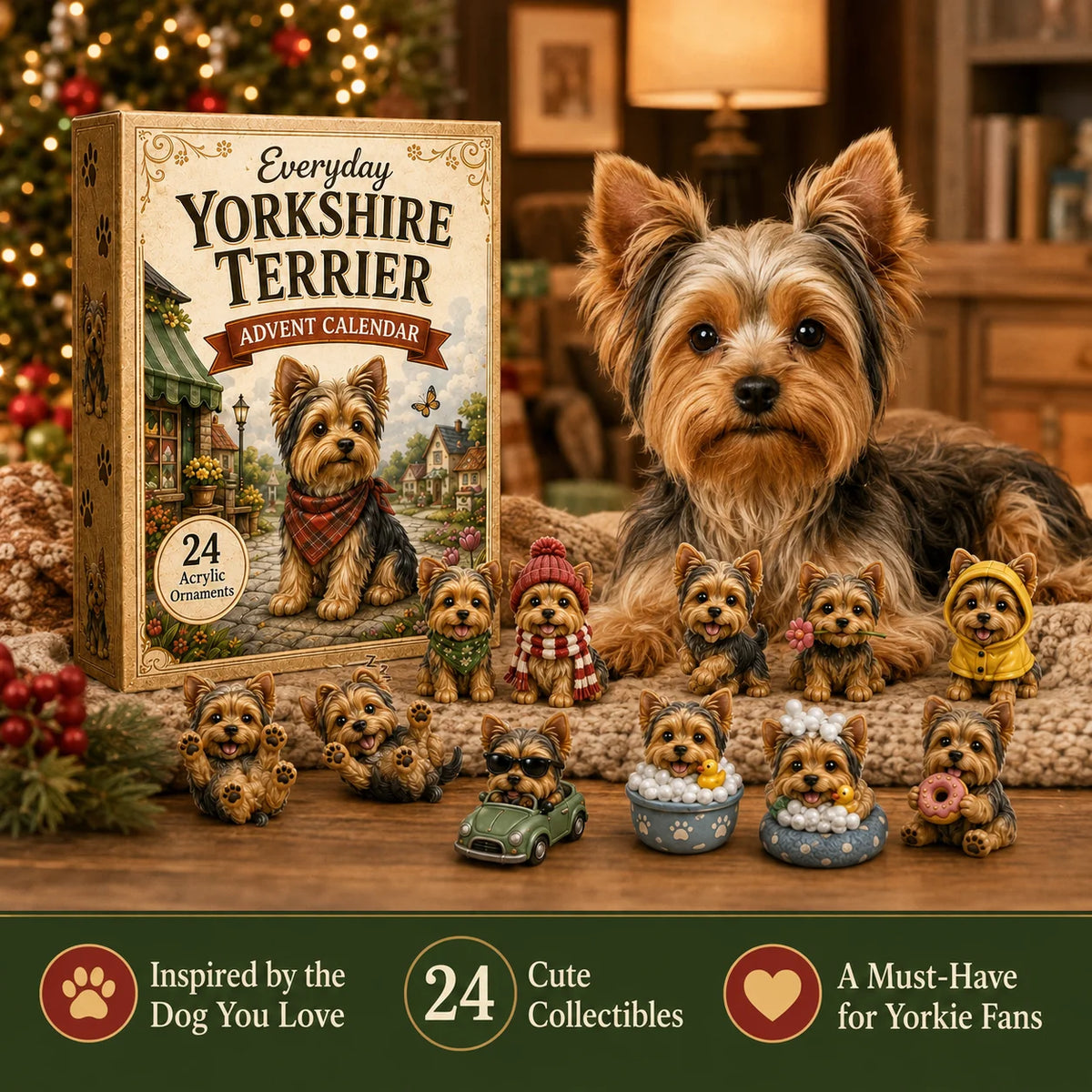 Calendrier de l'Avent 2026 pour Yorkshire Terrier - Compte à Rebours Festif de 24 Jours 2
