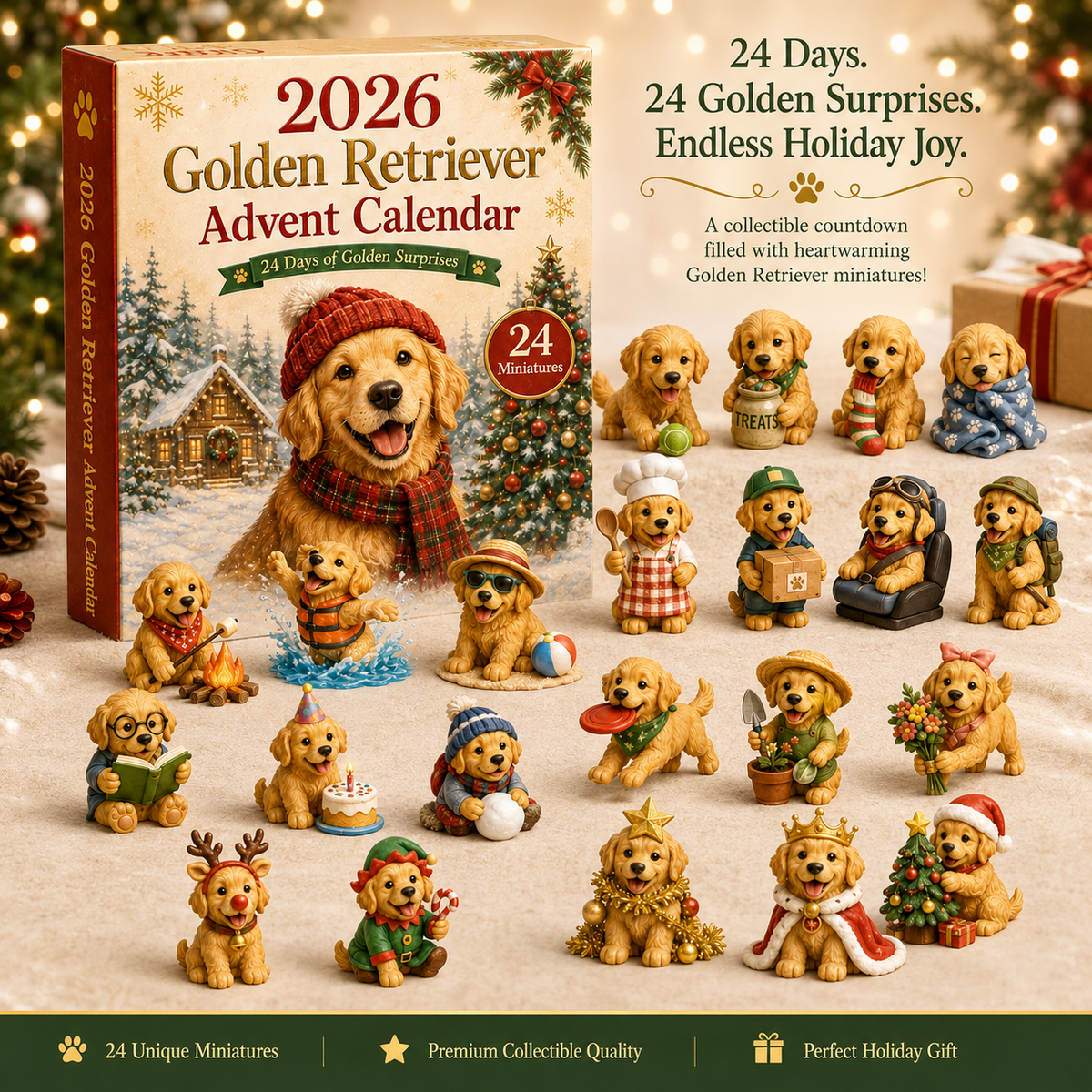 Calendrier de l'Avent Golden Retriever 2026 – 24 Surprises Canines Festives pour Chiens 1
