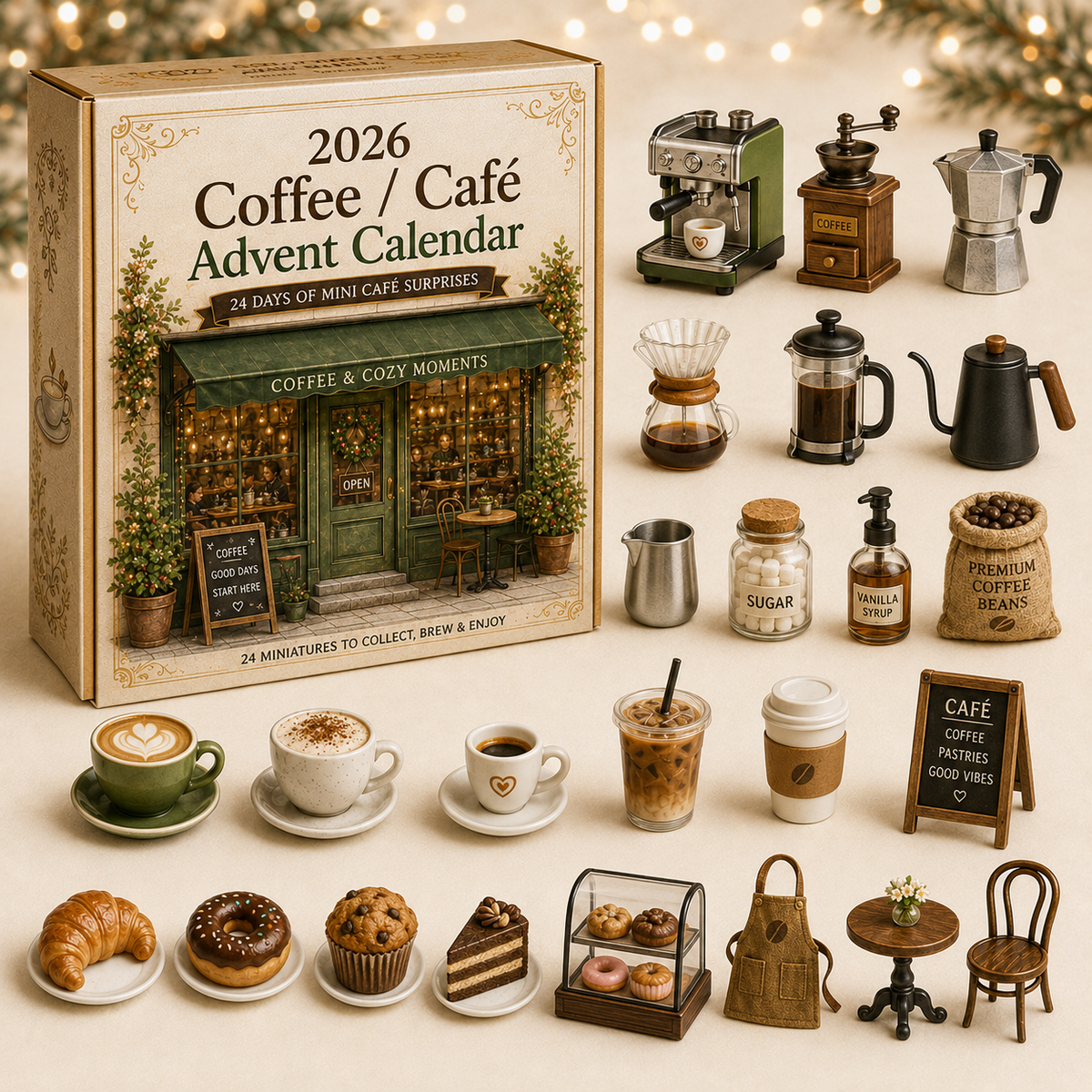 Calendrier de l'Avent Original 2026 Cosy Café – 24 Surprises Miniatures pour Amateurs de Café 0