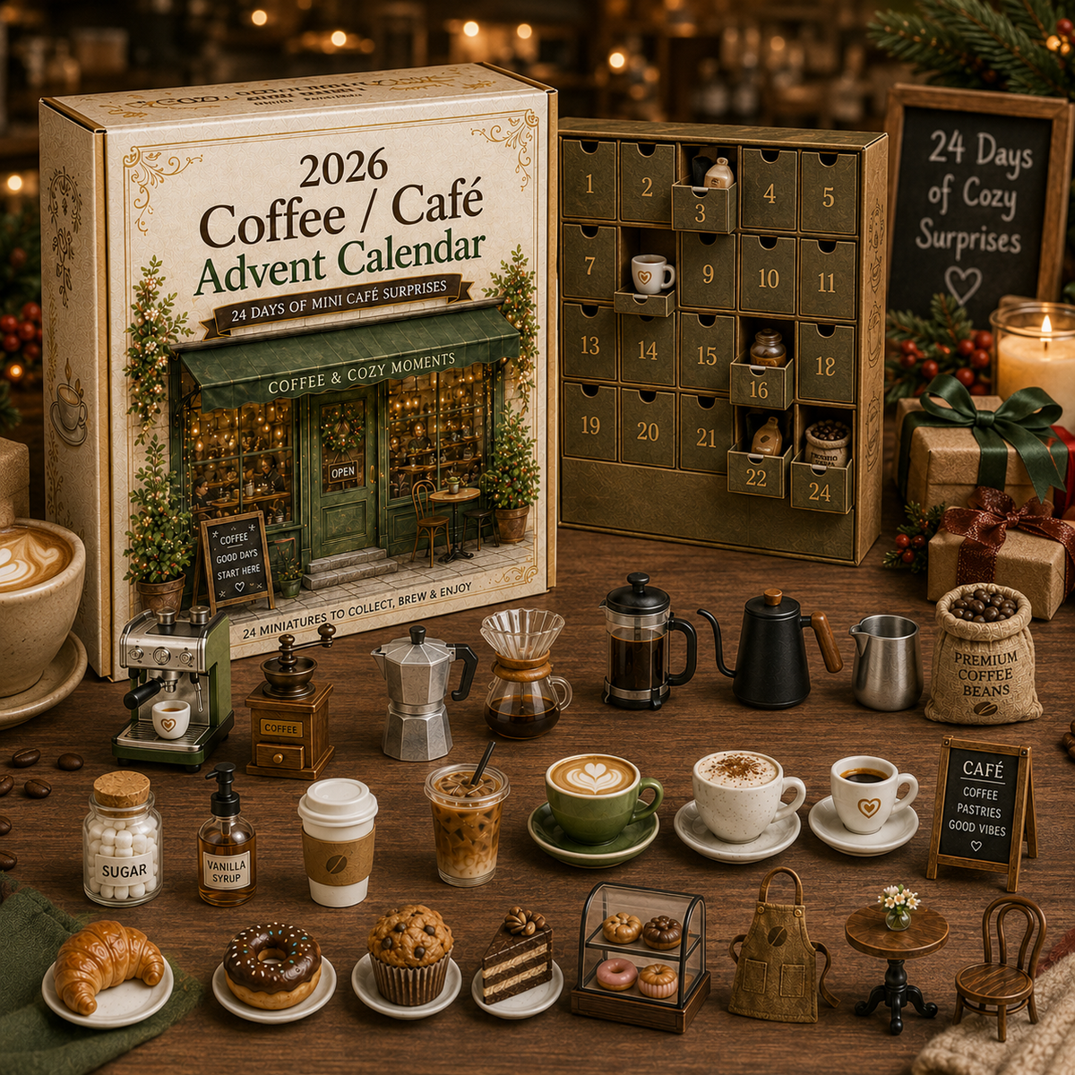 Calendrier de l'Avent Original 2026 Cosy Café – 24 Surprises Miniatures pour Amateurs de Café 5