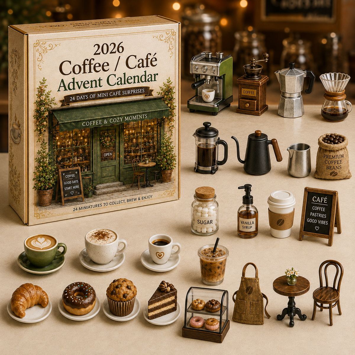 Calendrier de l'Avent Original 2026 Cosy Café – 24 Surprises Miniatures pour Amateurs de Café 6