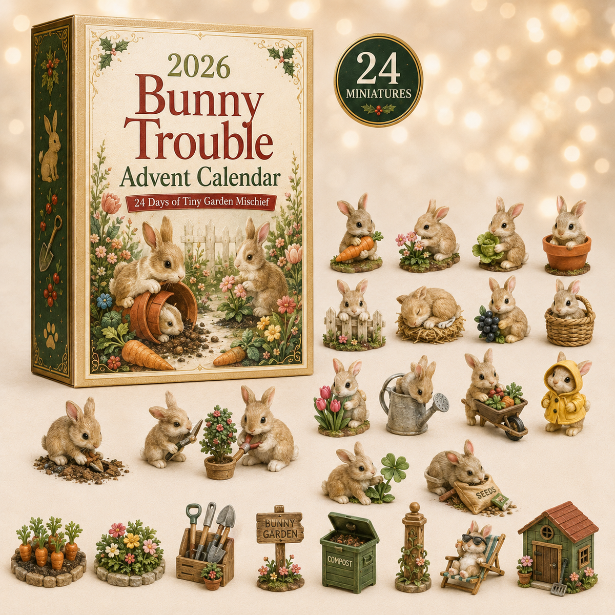 Calendrier de l'Avent Original Bunny Trouble 2026 – 24 Surprises En Forme de Lapin pour Un Compte à Rebours Magique 0