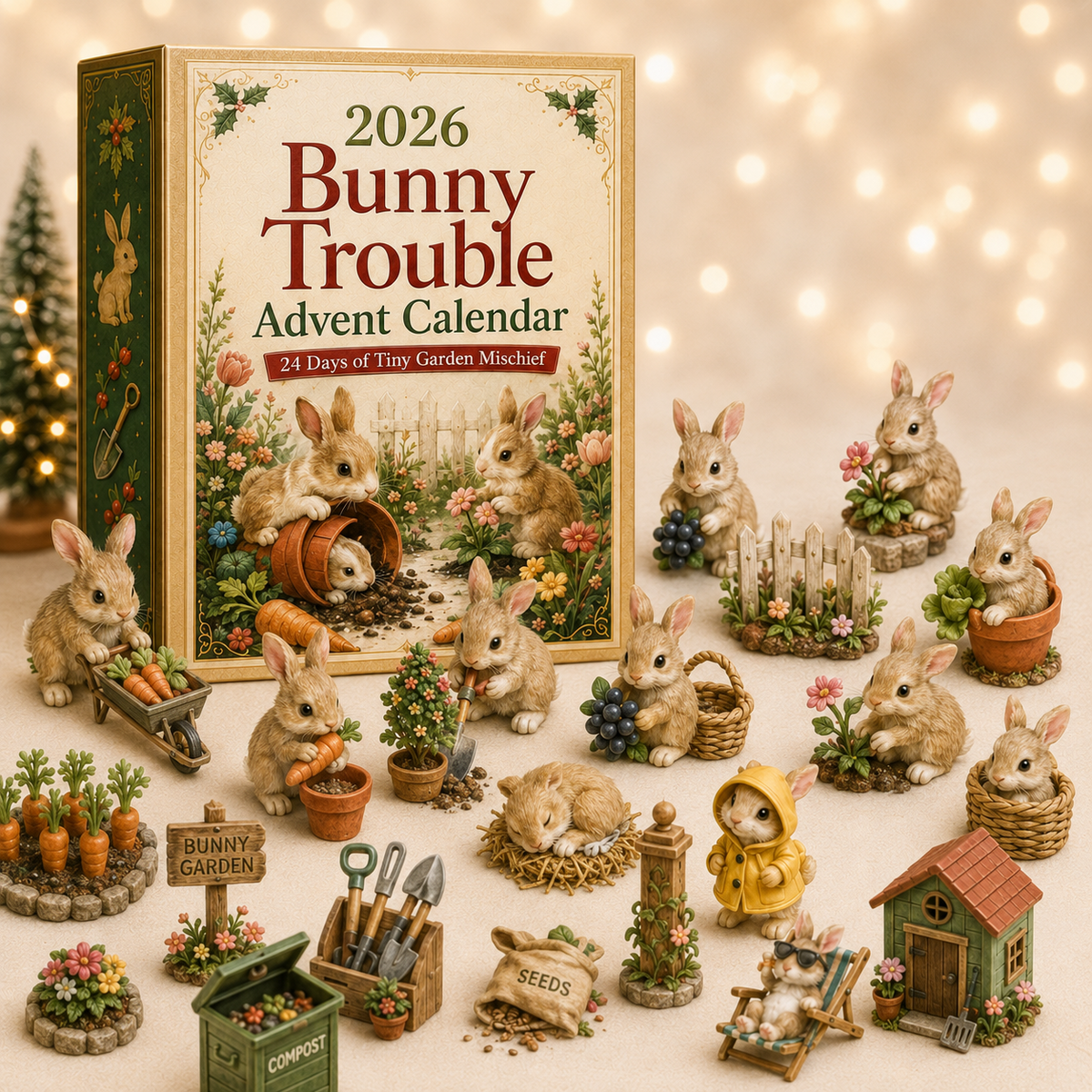 Calendrier de l'Avent Original Bunny Trouble 2026 – 24 Surprises En Forme de Lapin pour Un Compte à Rebours Magique 2