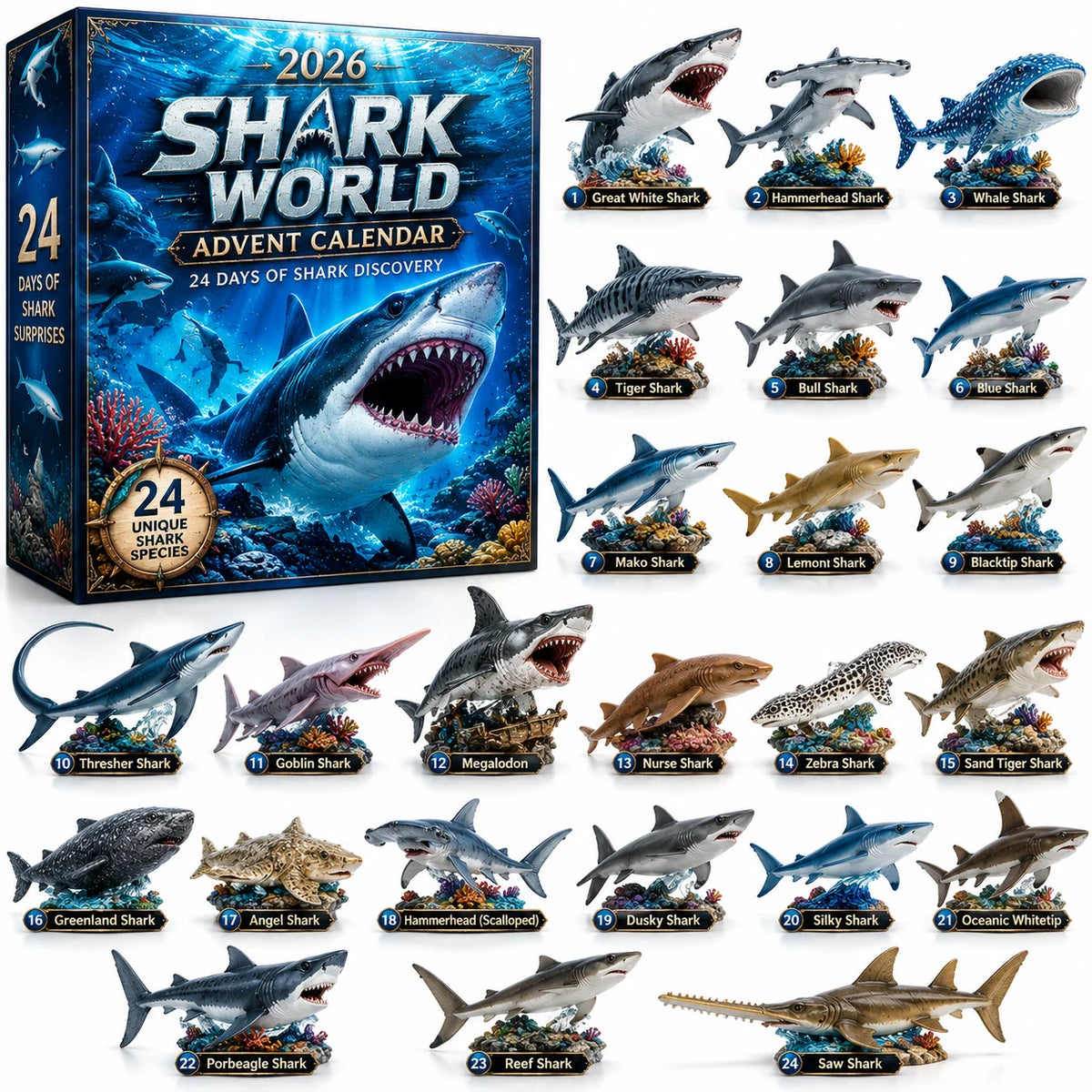 Calendrier de l'Avent Original Shark World 2026 – 24 Jours d'Aventures Sous-Marines 0