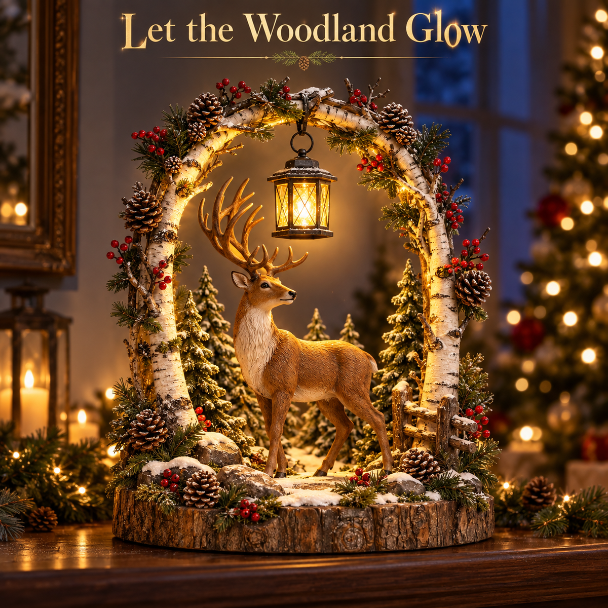 Lanterne Lumineuse Renne | Scène de Forêt de Noël avec Arche en Bouleau