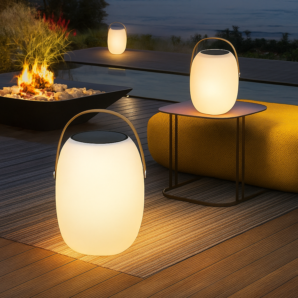 Lampe LED solaire extérieure lumière chaude jardin terrasse rechargeable étanche style moderne