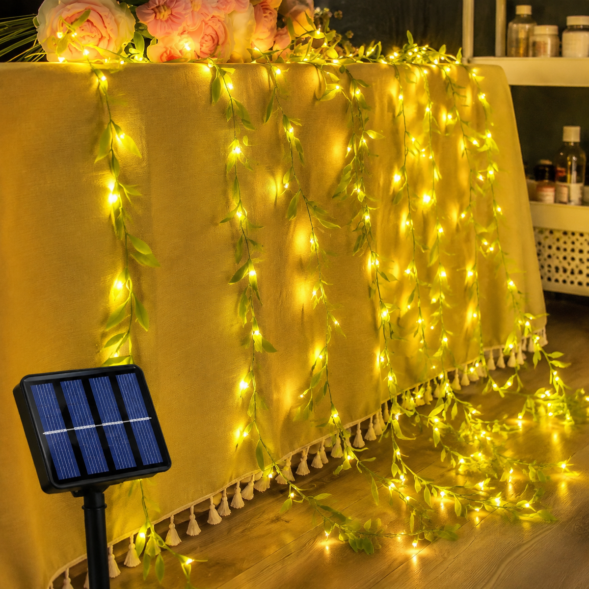 Guirlande LED Solaire avec Feuilles de Lierre Artificielles – 8 Modes d’Éclairage