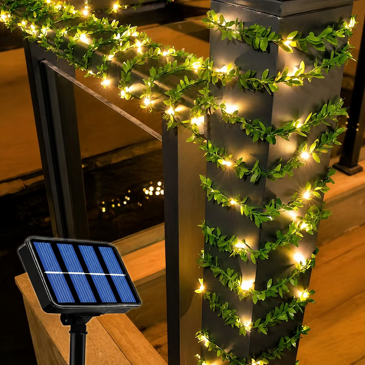 Guirlande LED Solaire avec Feuilles de Lierre Artificielles – 8 Modes d’Éclairage