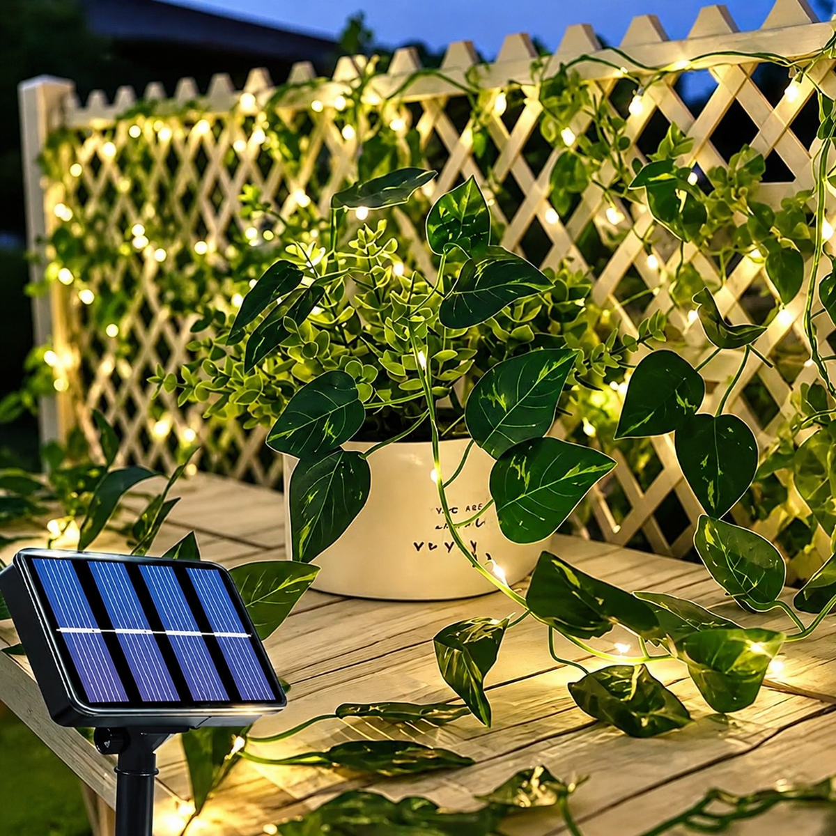 Guirlande LED Solaire avec Feuilles de Lierre Artificielles – 8 Modes d’Éclairage