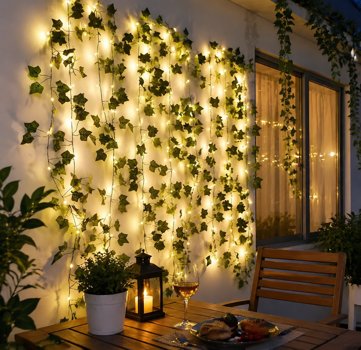 Guirlande LED Solaire avec Feuilles de Lierre Artificielles – 8 Modes d’Éclairage