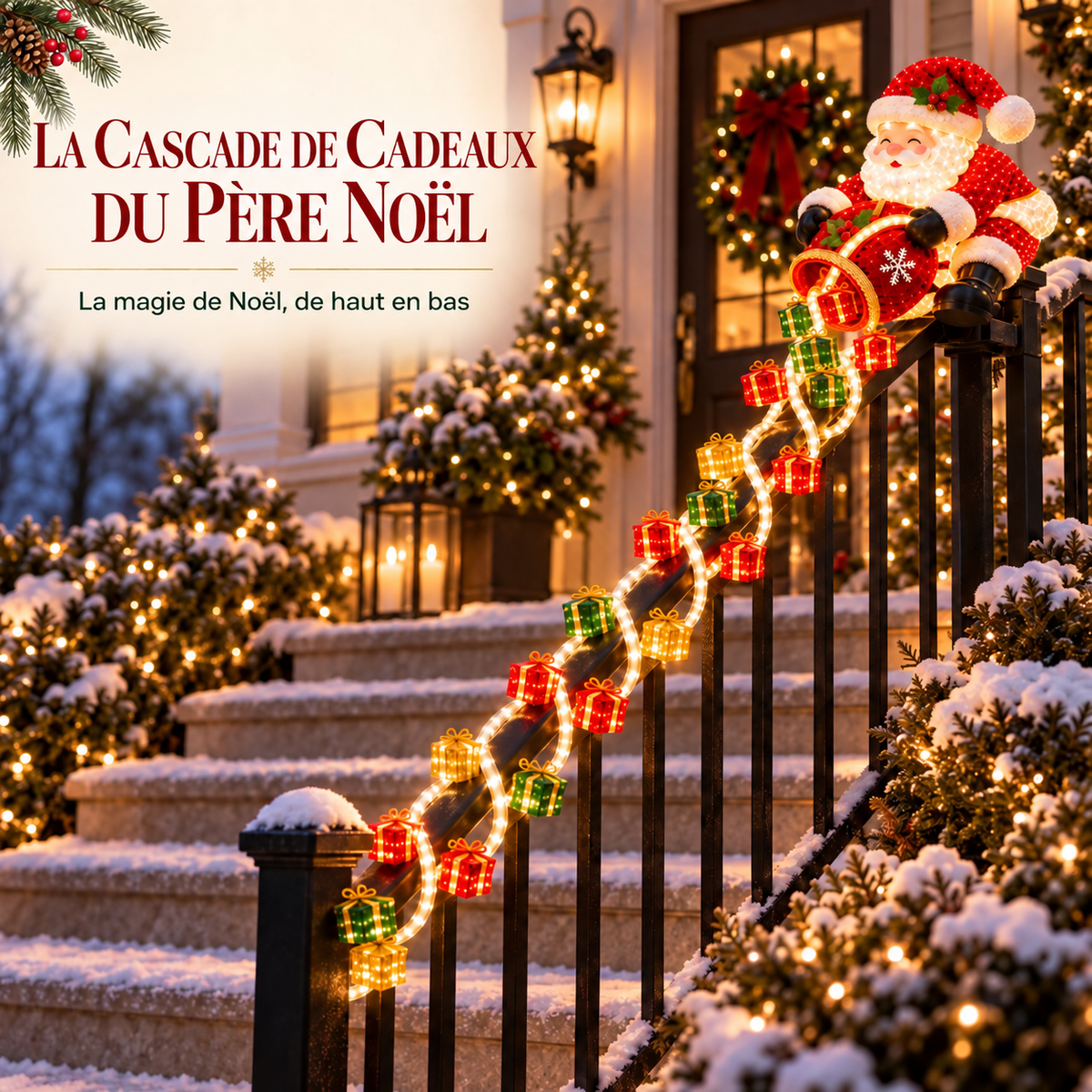Lumière de Rampe en Cascade de Cadeaux Magiques de Noël