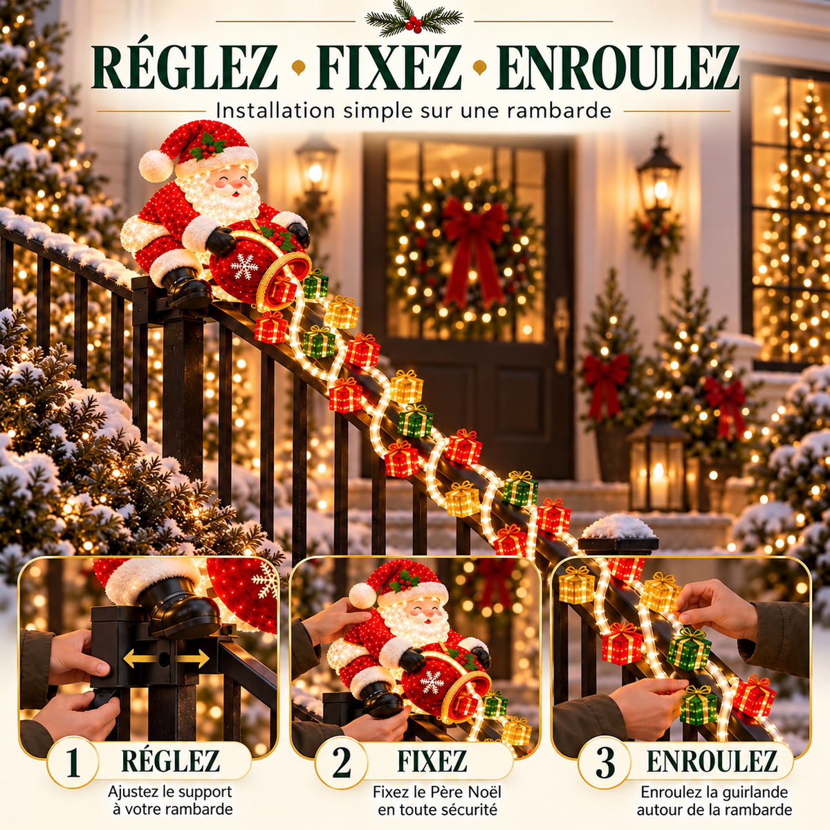 Lumière de Rampe en Cascade de Cadeaux Magiques de Noël