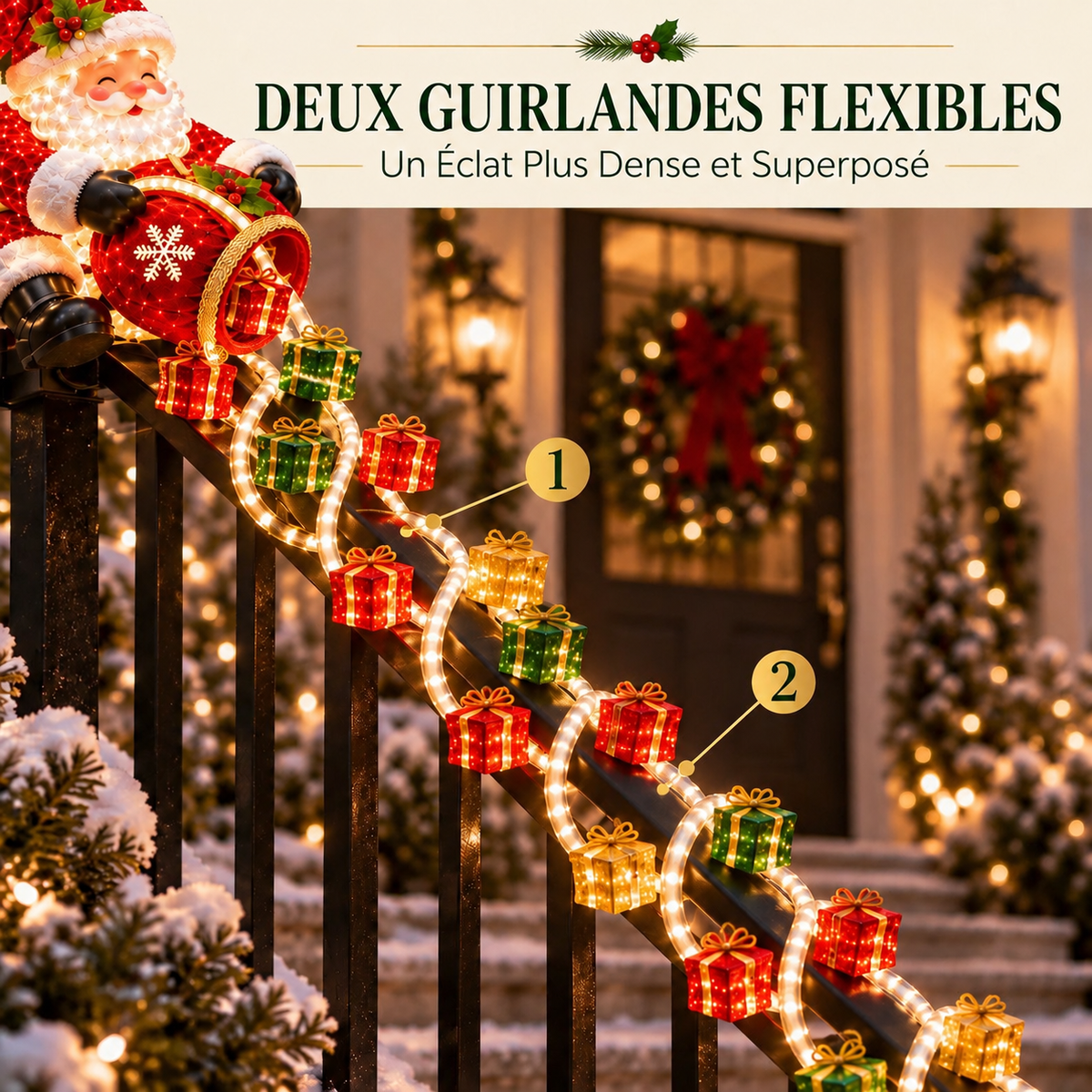 Lumière de Rampe en Cascade de Cadeaux Magiques de Noël