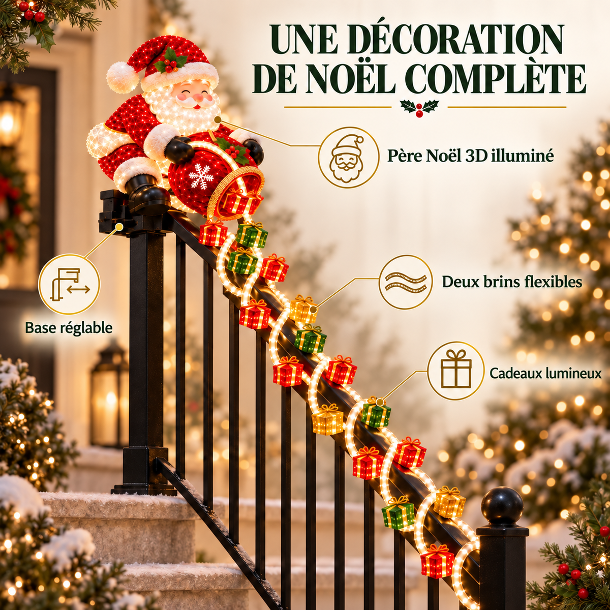 Lumière de Rampe en Cascade de Cadeaux Magiques de Noël