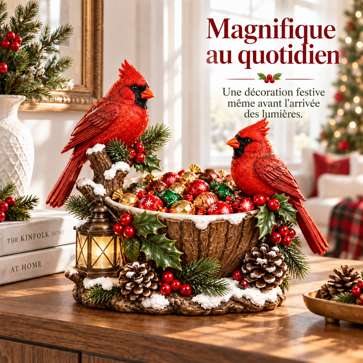 Bol à Friandises de Noël avec Cardinaux et Lanterne