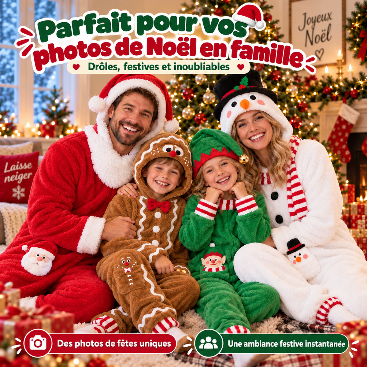 Combinaison de Noël en Peluche avec Bouche Amusante | Costume Familial Oversize