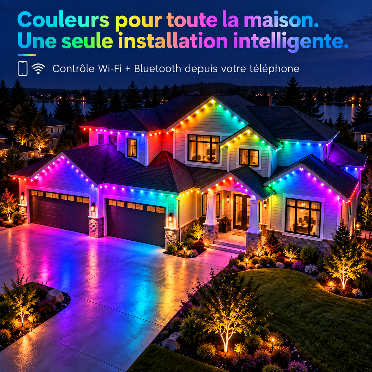 Lumière LED Extérieure Permanente Multicolore Intelligente