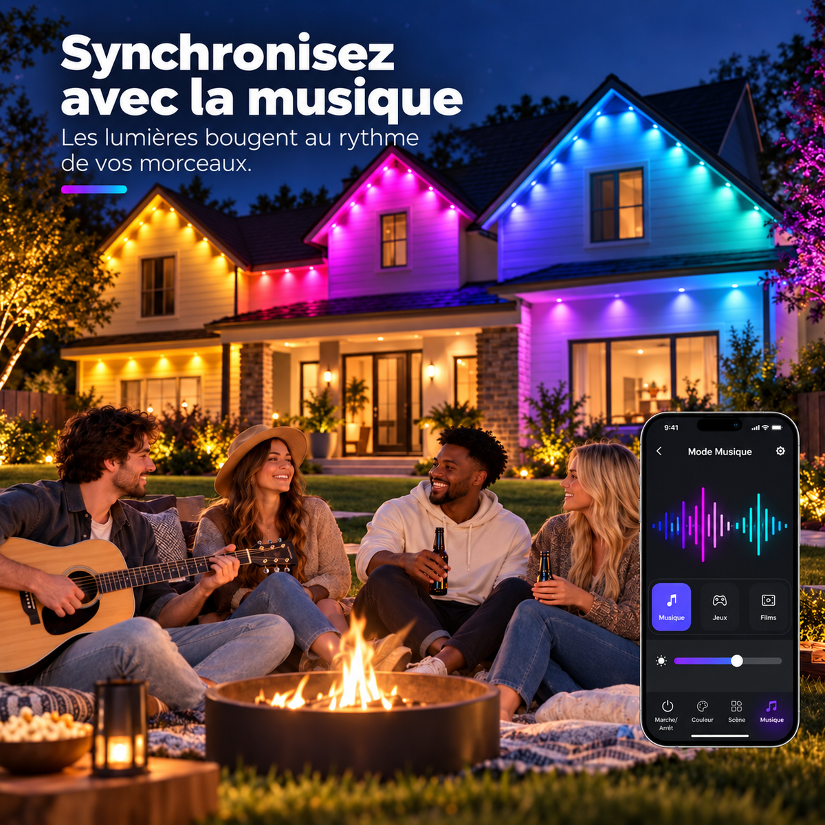 Lumière LED Extérieure Permanente Multicolore Intelligente