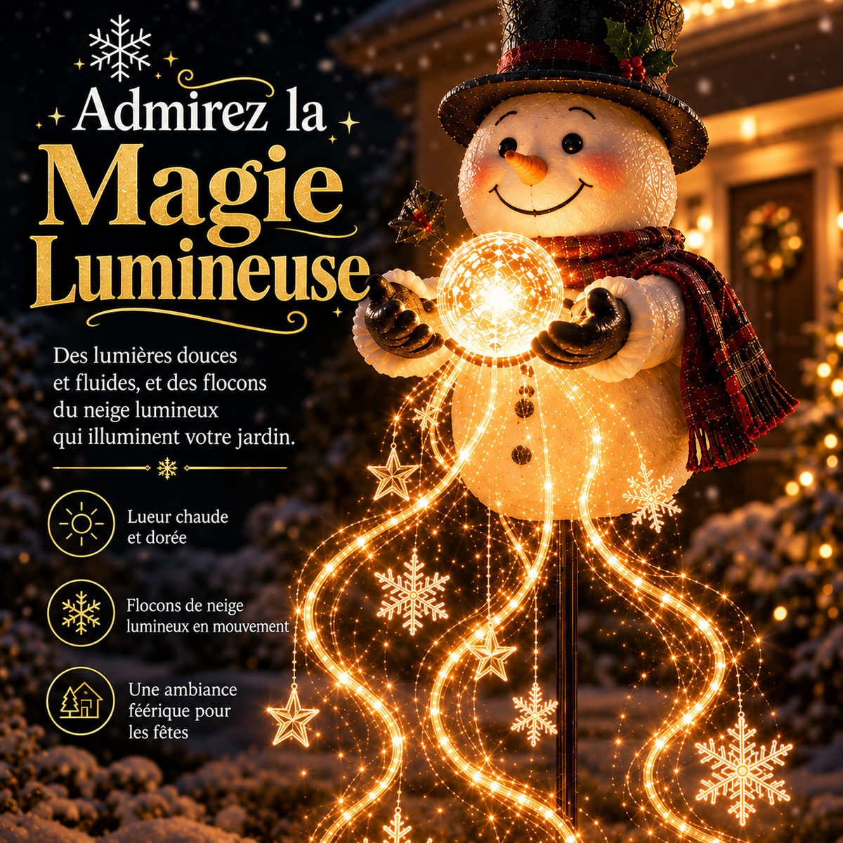 Fontaine Bonhomme de Neige Lumineuse – Décoration de Noël avec Effet Scintillant
