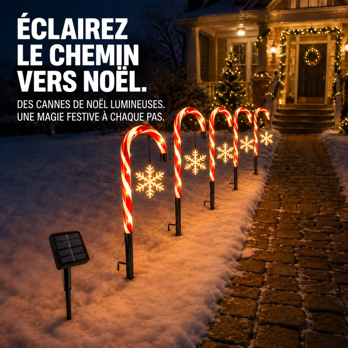 Projecteur Solaire Canne en Sucre pour Allée – Éclairage Extérieur de Noël
