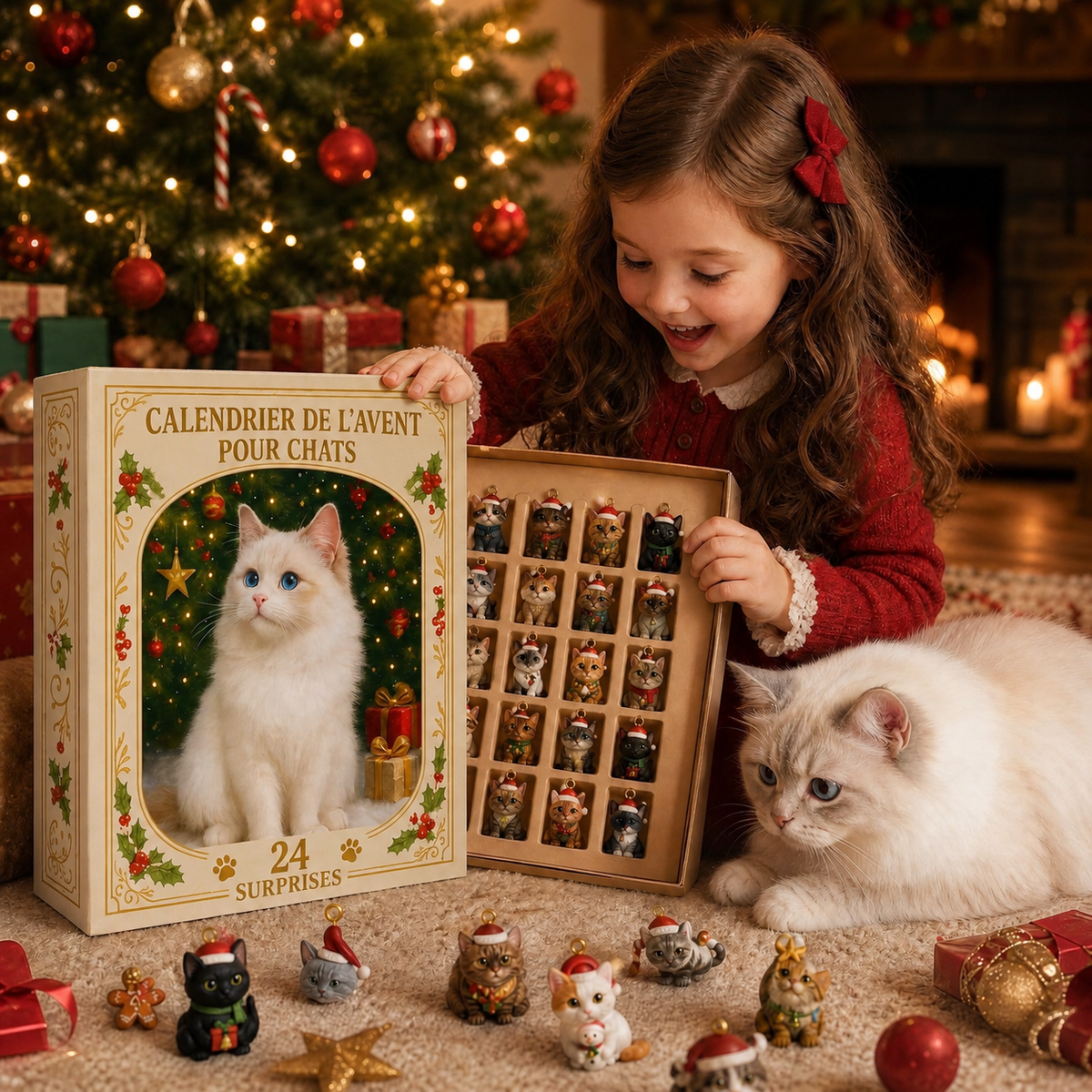 Calendrier de l'Avent 2026 pour Amoureux des Chats – 24 Figurines Félines