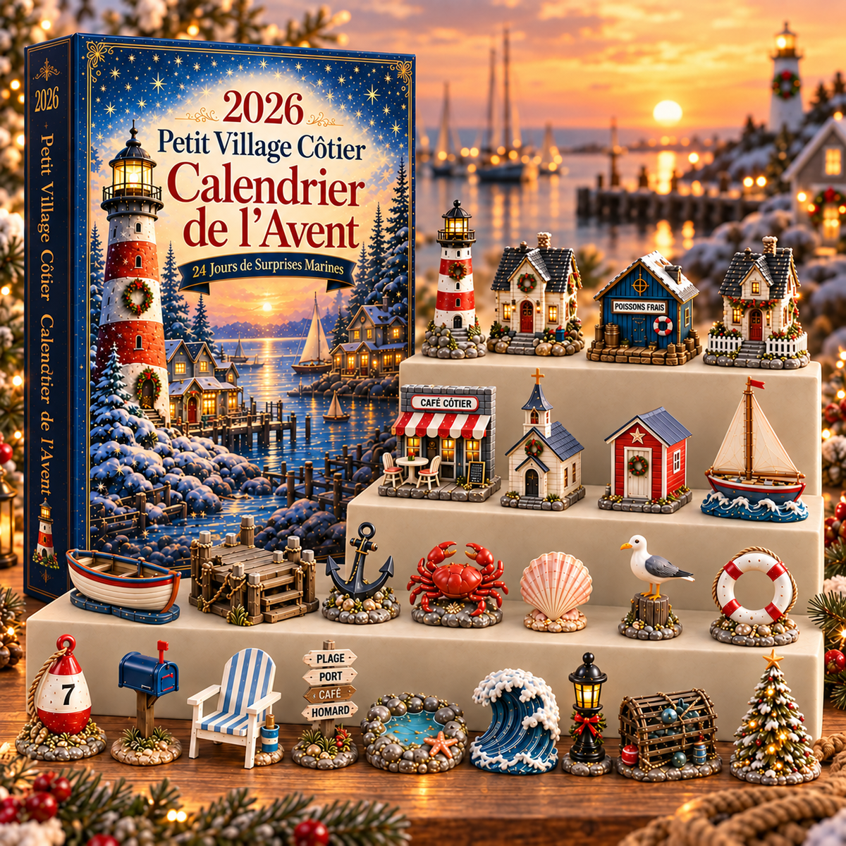 Calendrier de l’Avent Village Côtier 2026 – 24 Miniatures de Noël