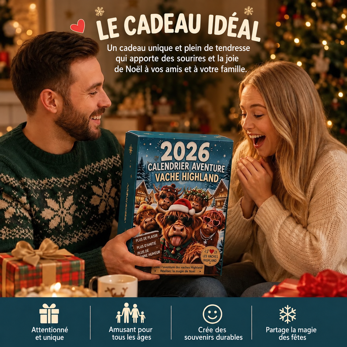 Calendrier de l’Avent Vache des Highlands 2026 avec 24 Figurines – Compte à Rebours de Noël