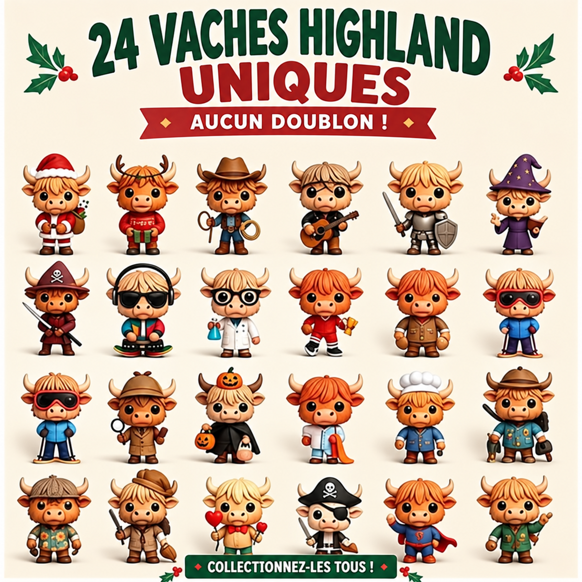 Calendrier de l’Avent Vache des Highlands 2026 avec 24 Figurines – Compte à Rebours de Noël