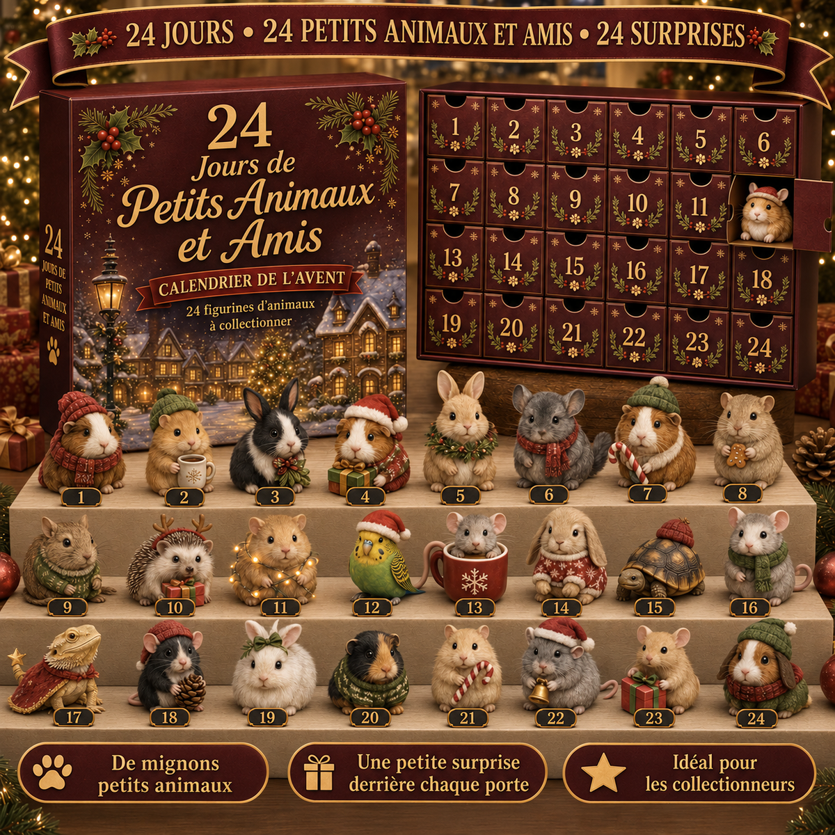 Calendrier de l’Avent 24 Jours pour Petits Animaux – Surprises Quotidiennes