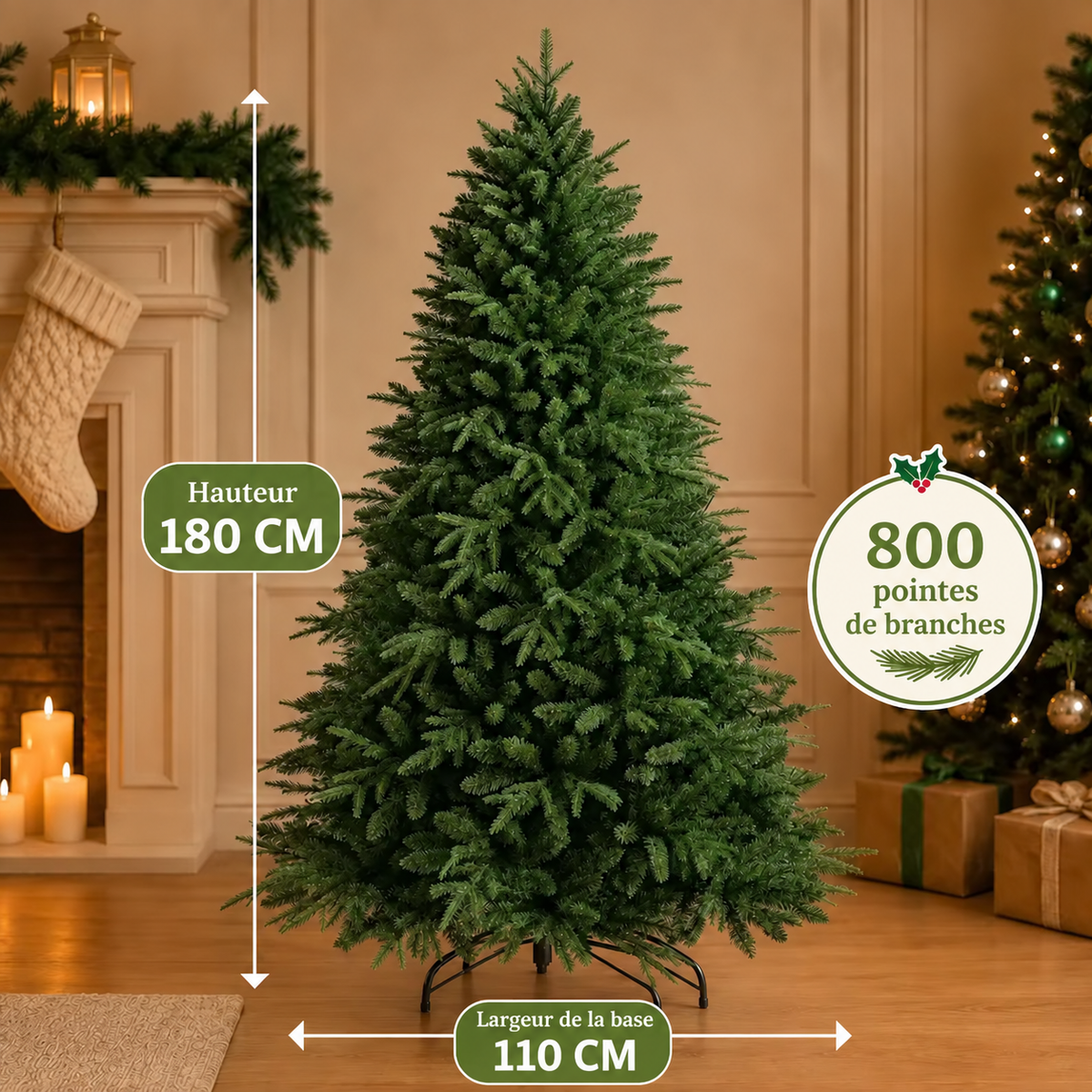Sapin de Noël Artificiel 120–180 cm en PE/PVC