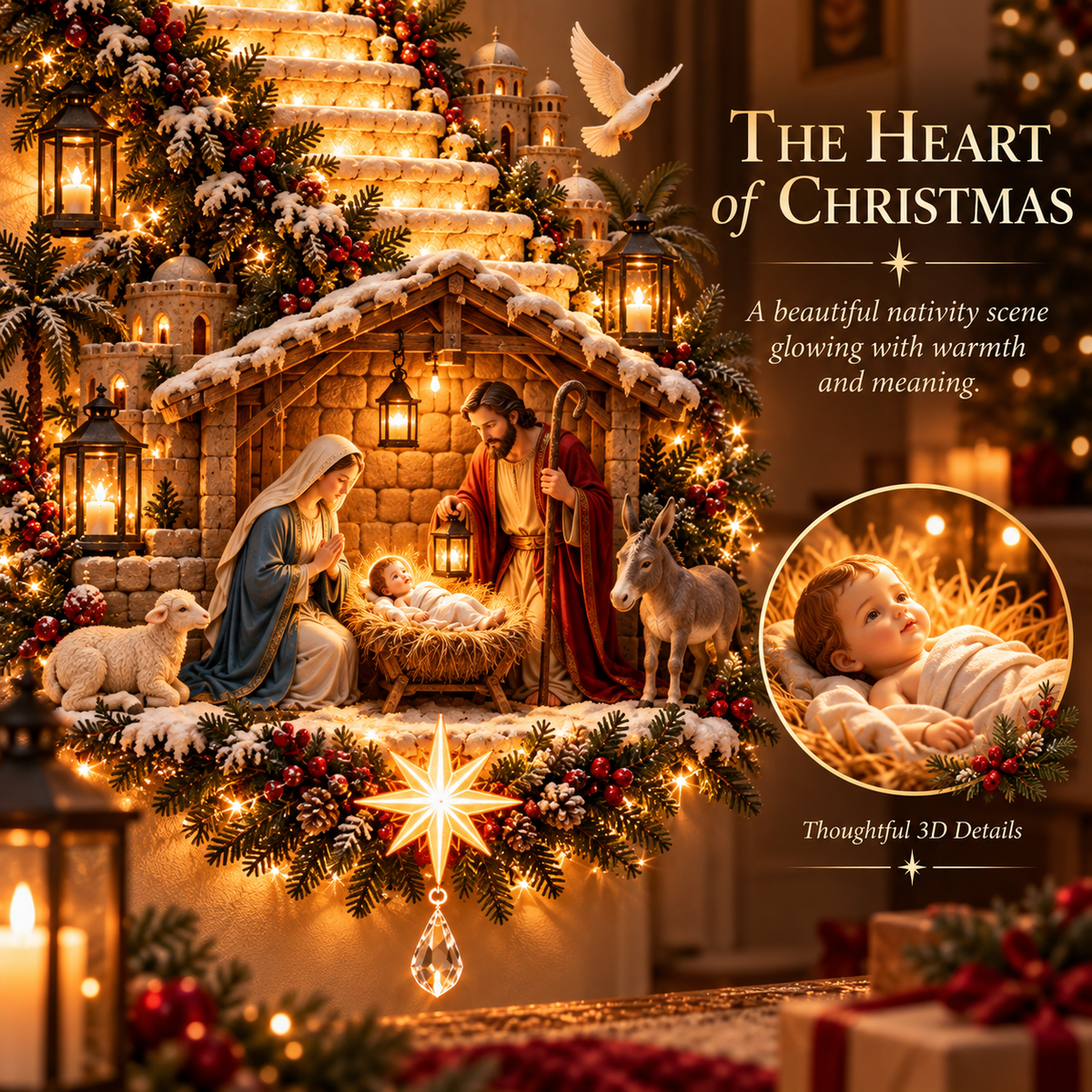 Décoration murale lumineuse Lumière du Ciel – Crèche 3D avec Jésus ou Ange