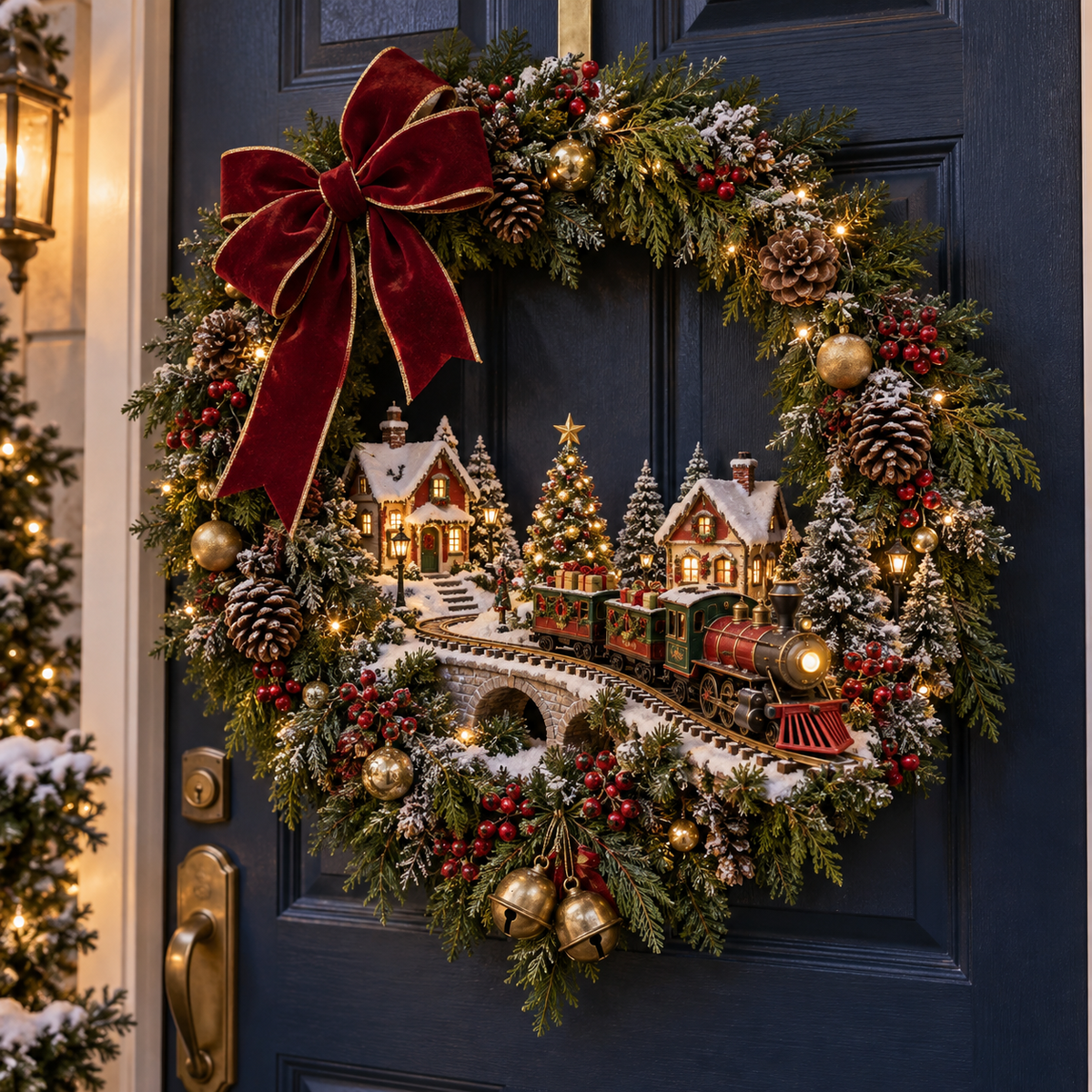 Couronne de Noël Lumineuse avec Train et Village