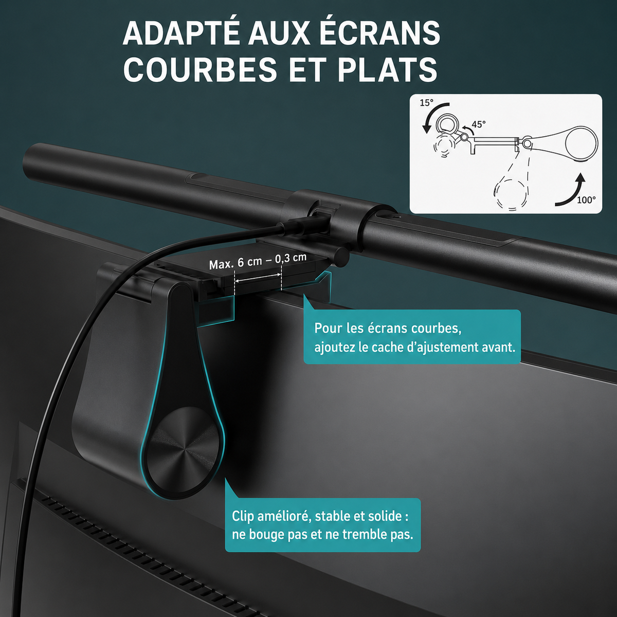 Barre lumineuse LED | Clip lesté, atténuation automatique