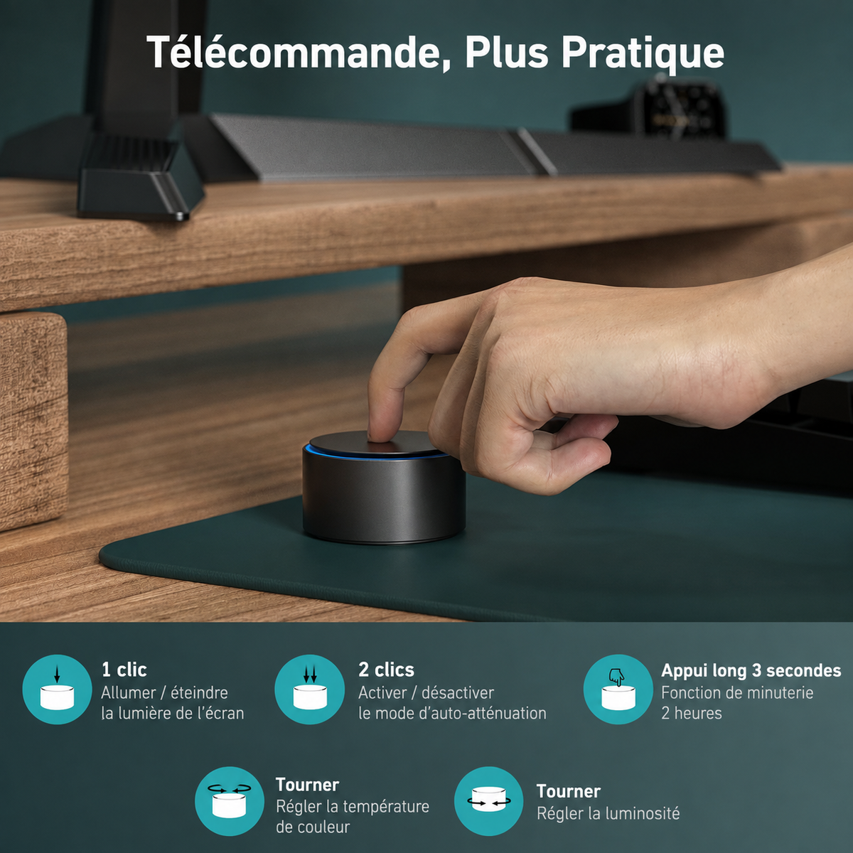 Barre lumineuse LED | Clip lesté, atténuation automatique