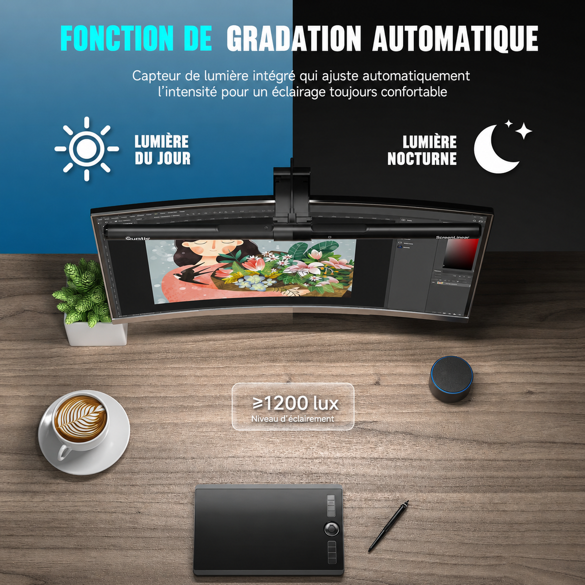 Barre lumineuse LED | Clip lesté, atténuation automatique