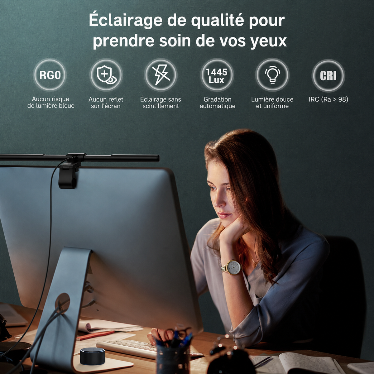 Barre lumineuse LED | Clip lesté, atténuation automatique