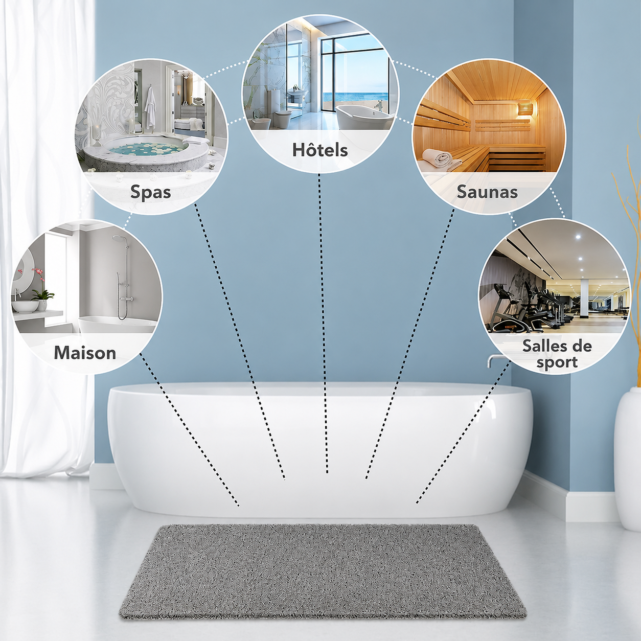Tapis de douche | Surface antidérapante et drainage