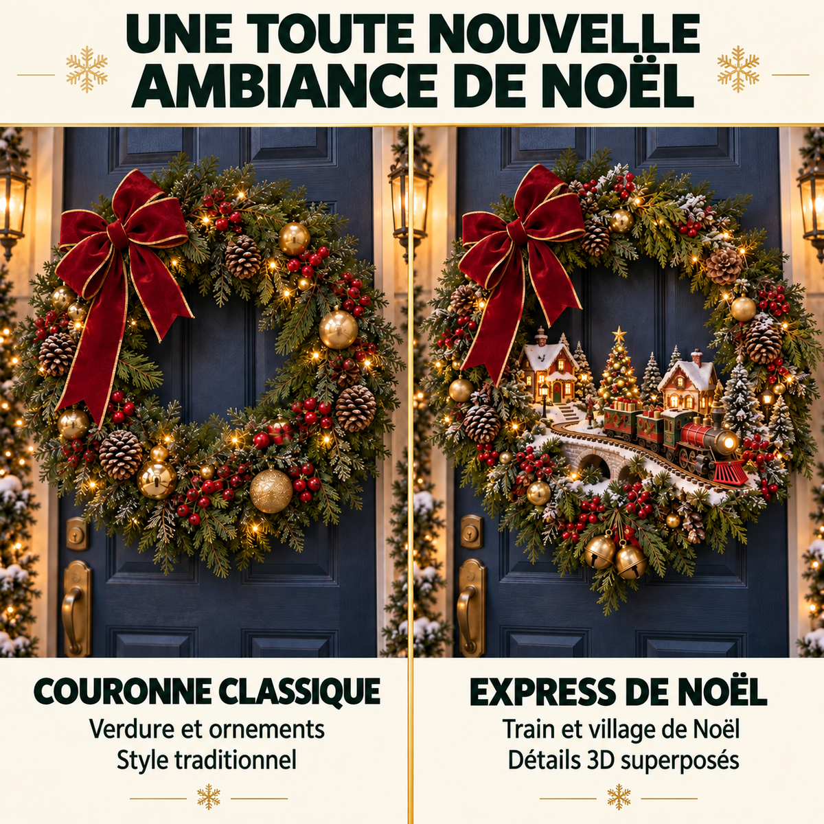 Couronne de Noël Lumineuse avec Train et Village