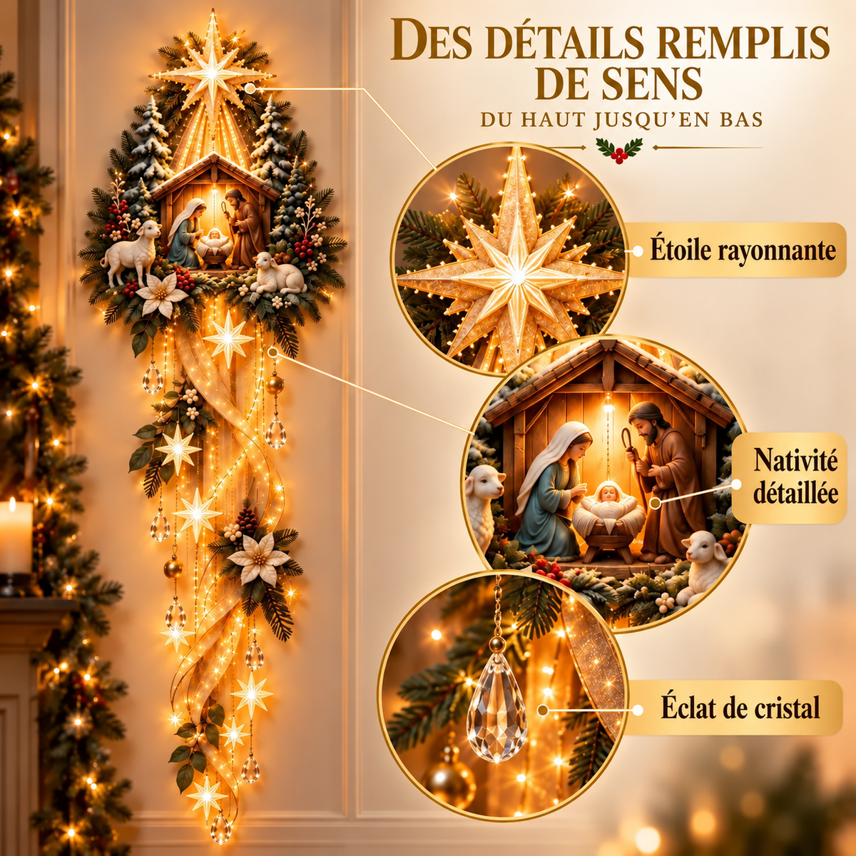 Applique Murale Étoile de la Nativité avec Éclairage LED