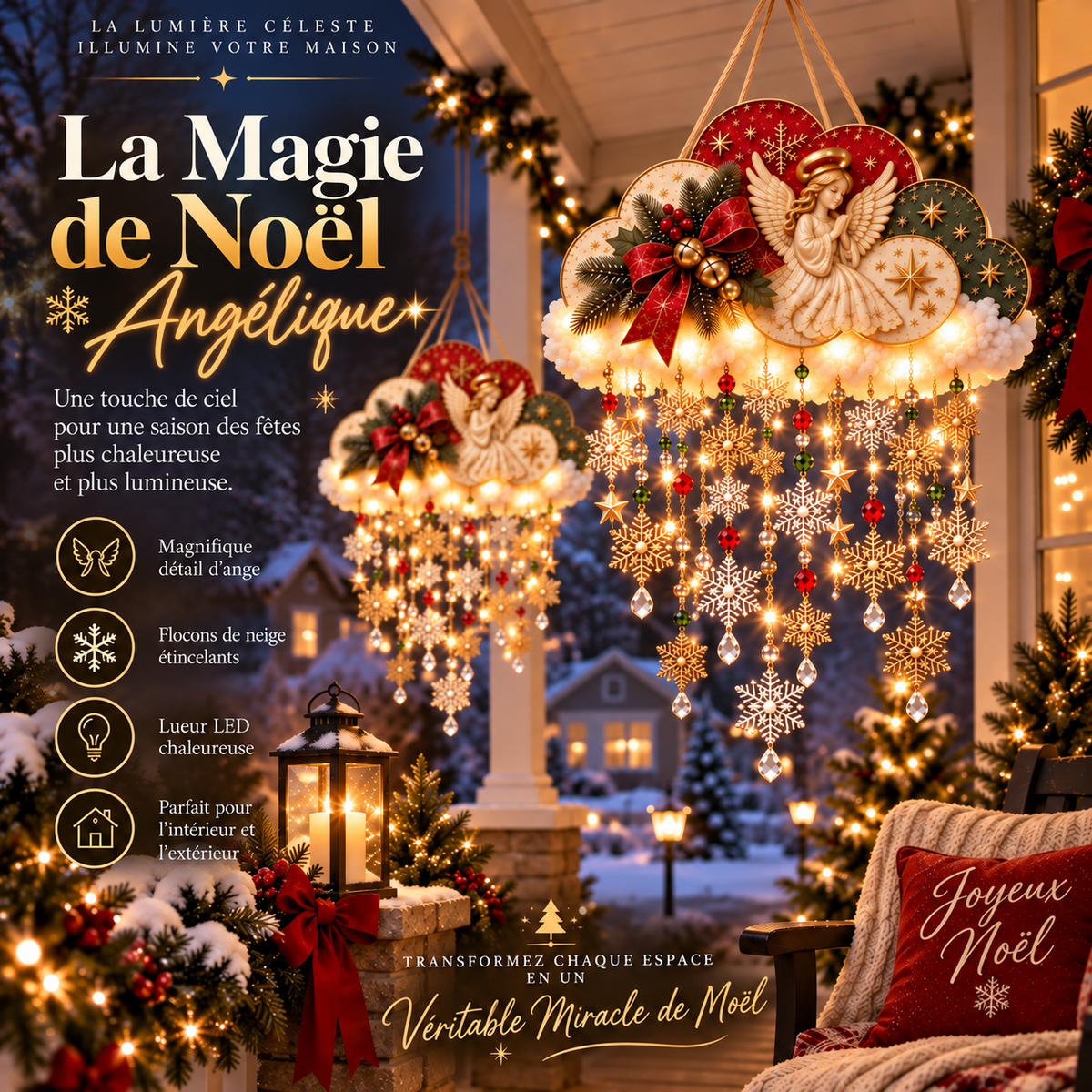 Décoration Murale Flocon de Neige Lumineux de Noël