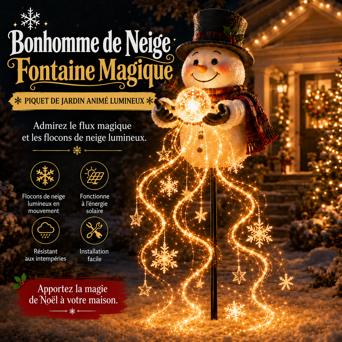 Fontaine Bonhomme de Neige Lumineuse – Décoration de Noël avec Effet Scintillant