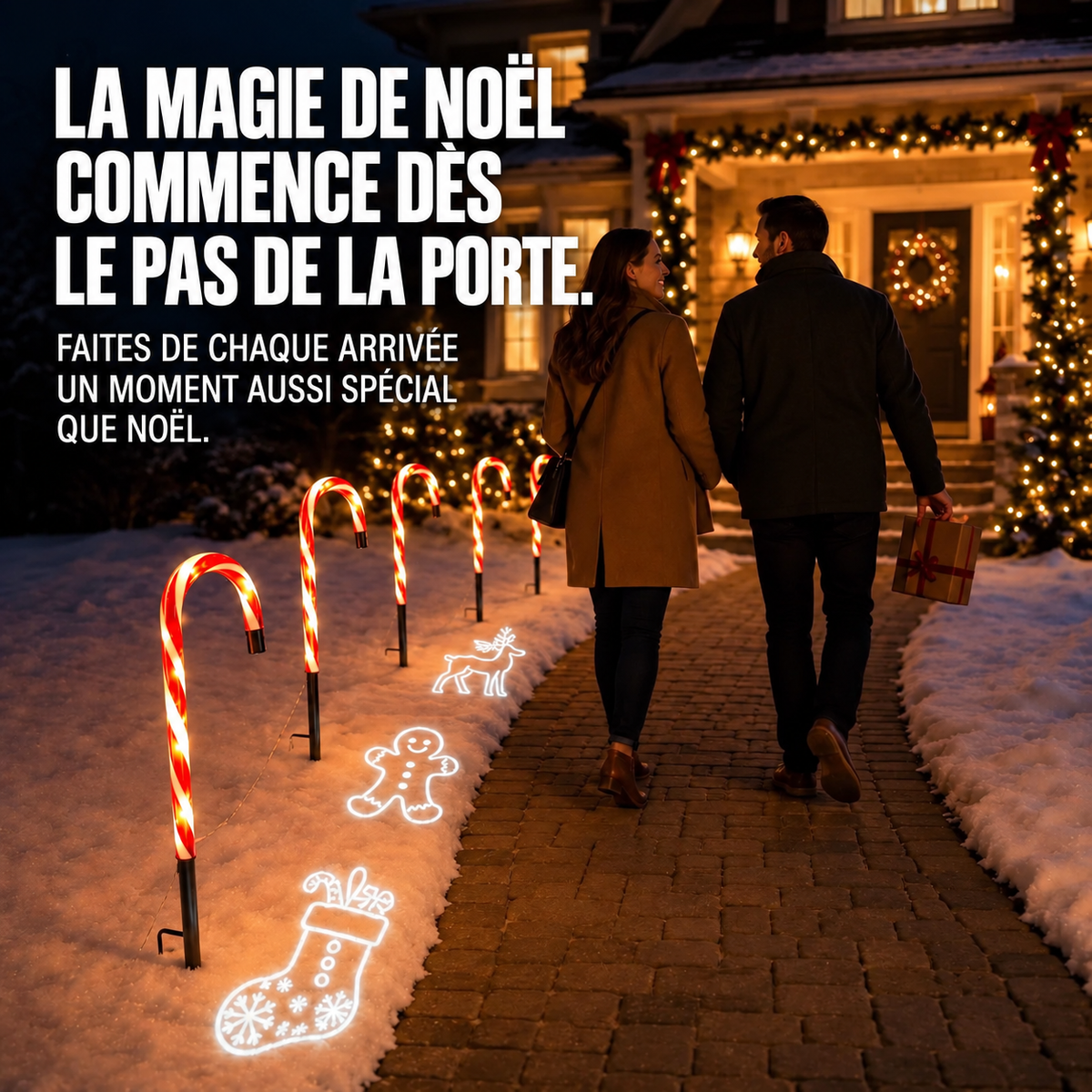 Projecteur Solaire Canne en Sucre pour Allée – Éclairage Extérieur de Noël