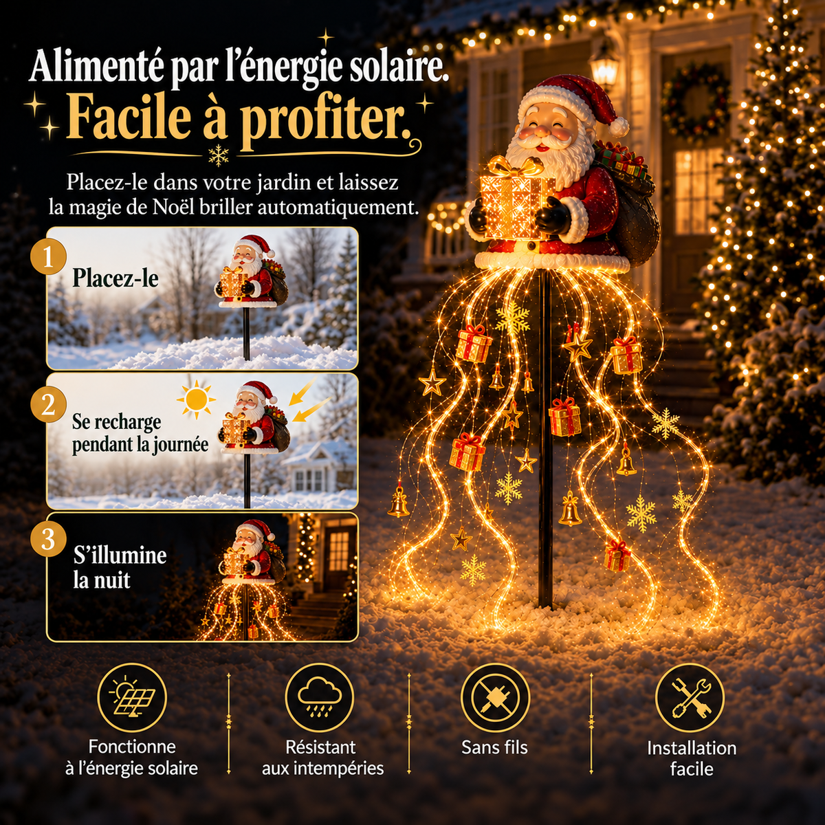 Fontaine Lumineuse Dorée de Noël – Décoration Intérieure et Extérieure