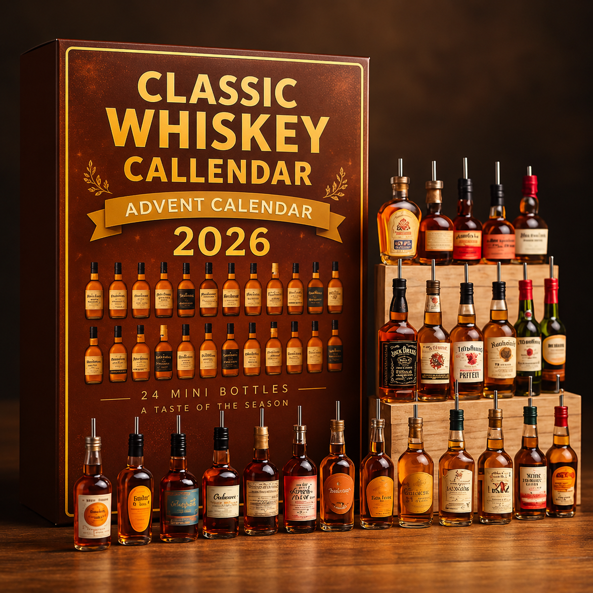 Calendrier de l'Avent Whisky Classique 2026 - 24 Mini Bouteilles Décoratives Élégantes