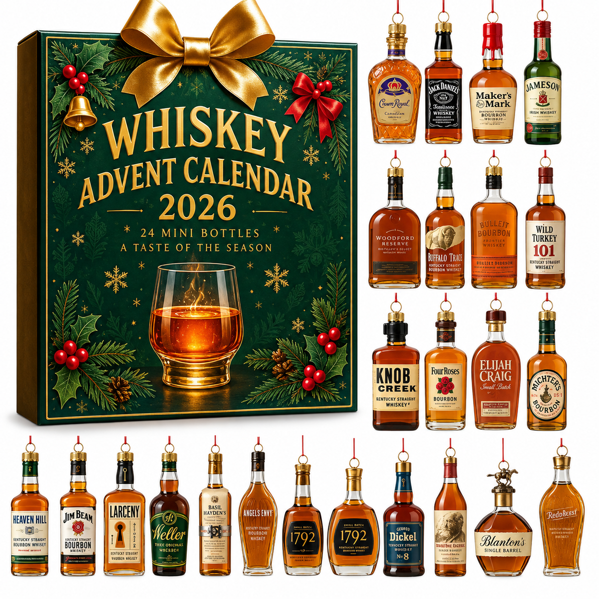 Calendrier de l'Avent Whisky Classique 2026 - 24 Mini Bouteilles Décoratives Élégantes
