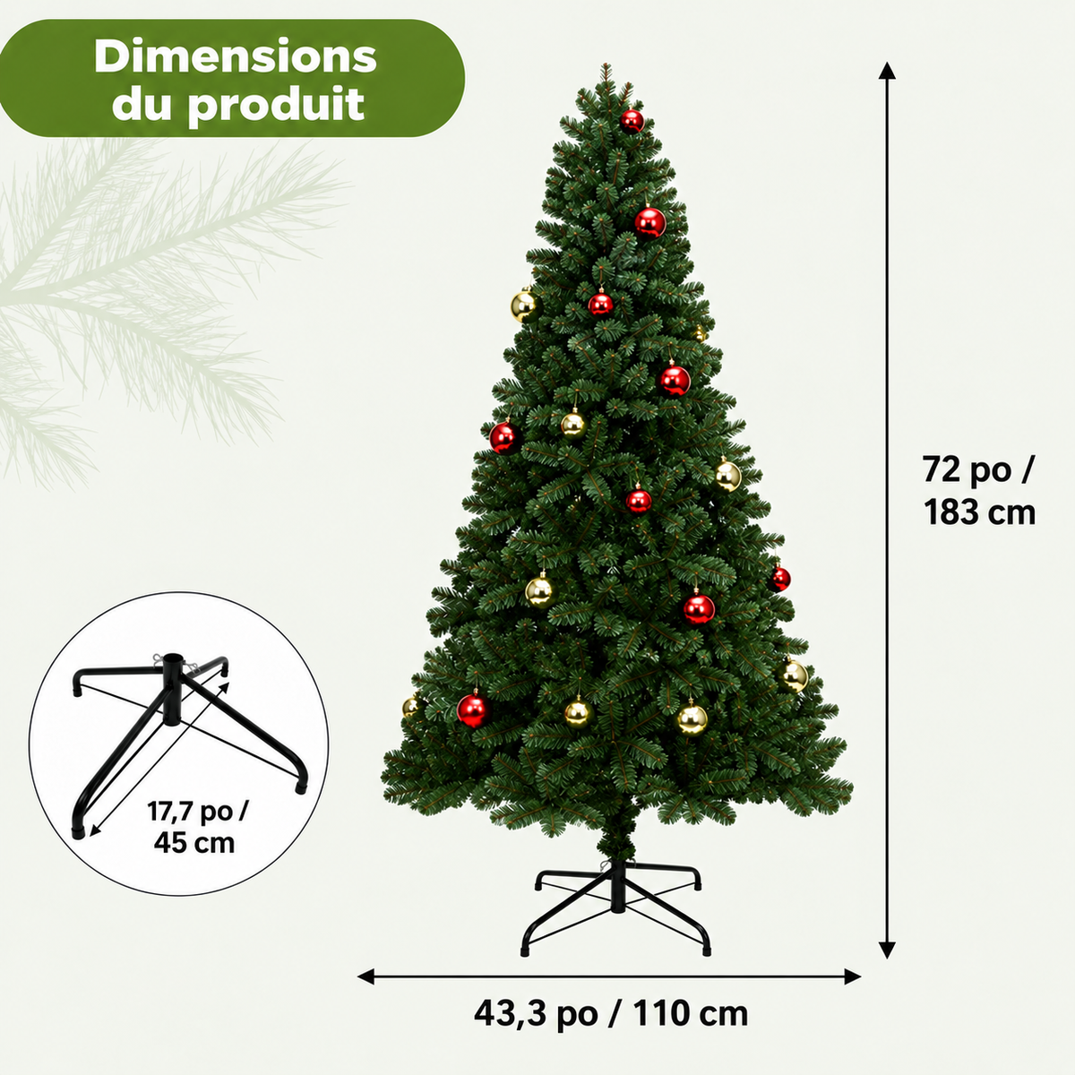 Sapin de Noël Artificiel 6-7 Pieds avec Lumières Blanches et Branches à Charnière